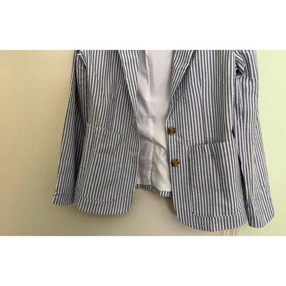 Steve Madden Blazer Womens XL Blue White Striped Seersucker Large Pocket Jacket - Picture 6 of 12